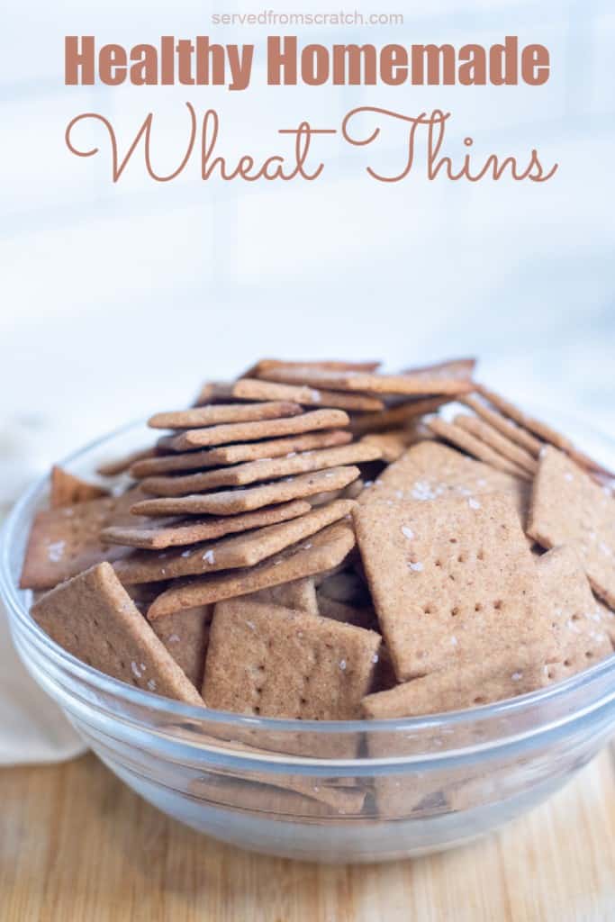 a bowl of homemade crackers with Pinterest pin text.