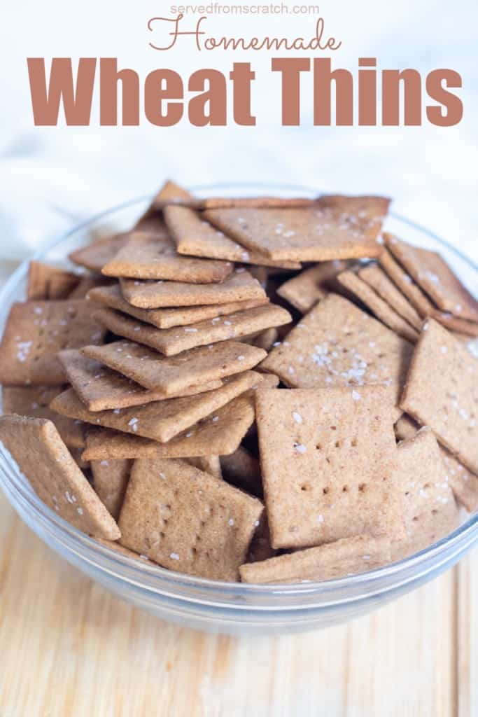 a bowl of homemade crackers with Pinterest pin text.