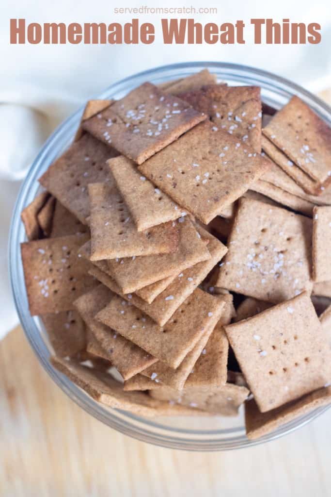 a bowl of homemade crackers with Pinterest pin text.