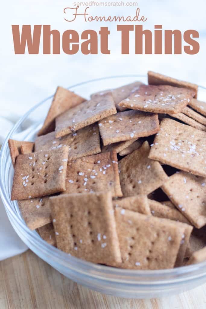 a bowl of homemade crackers with Pinterest pin text.