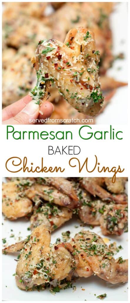 baked parmesan baked chicken wings held and on a plate