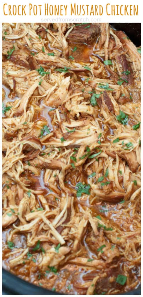 shredded chicken with Pinterest pin text.