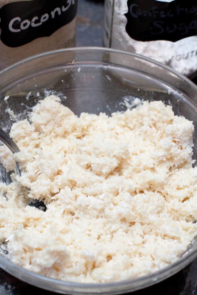 bowl of coconut and sugar mixed 