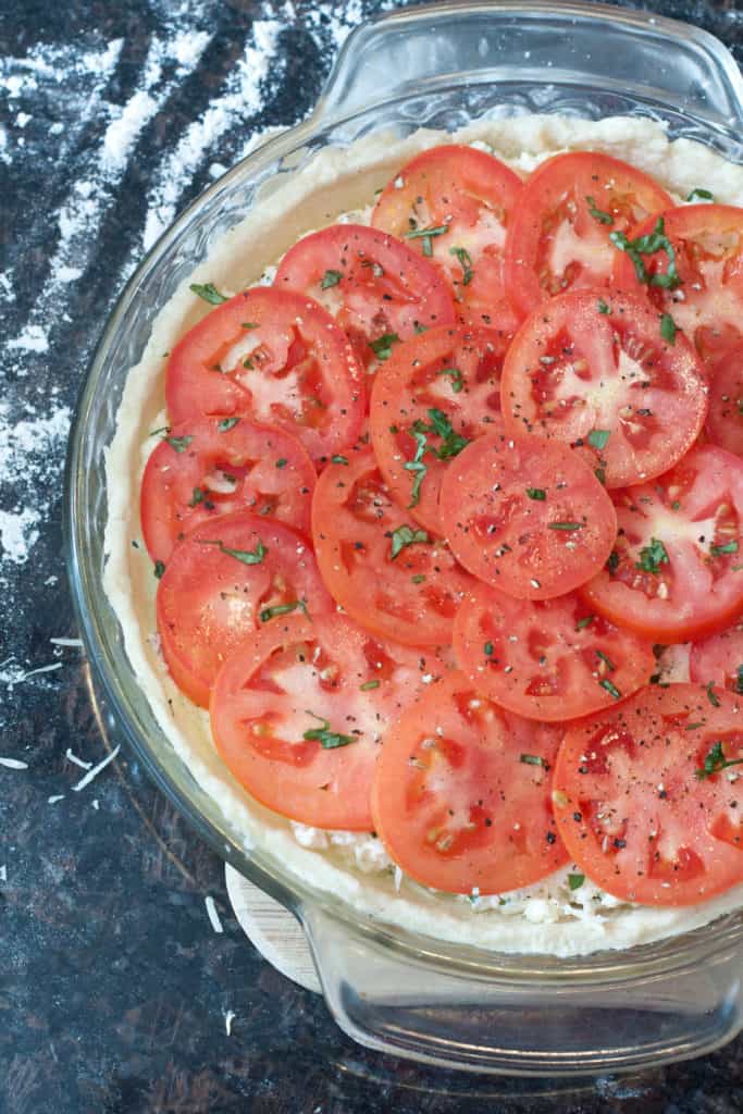 an unbaked tomato pie.