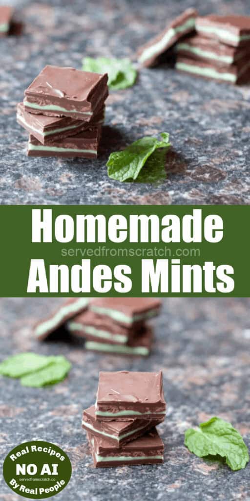 stacked andes mints Pinterest pin text, more stacked andes mints and NO AI sticker.