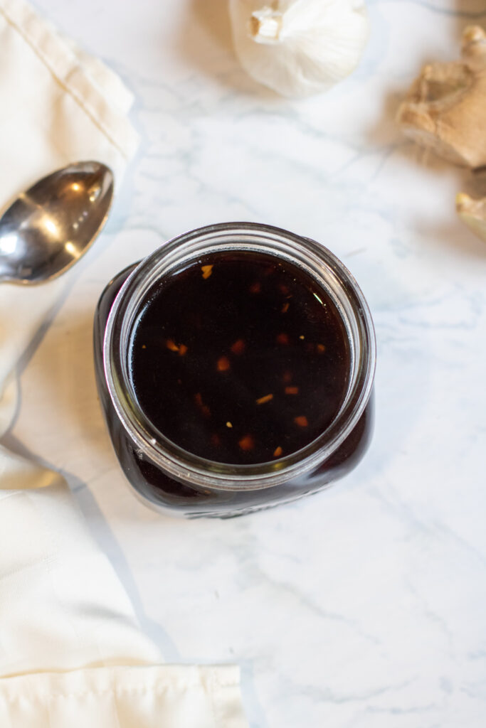 overhead of a jar of teriyaki sauce