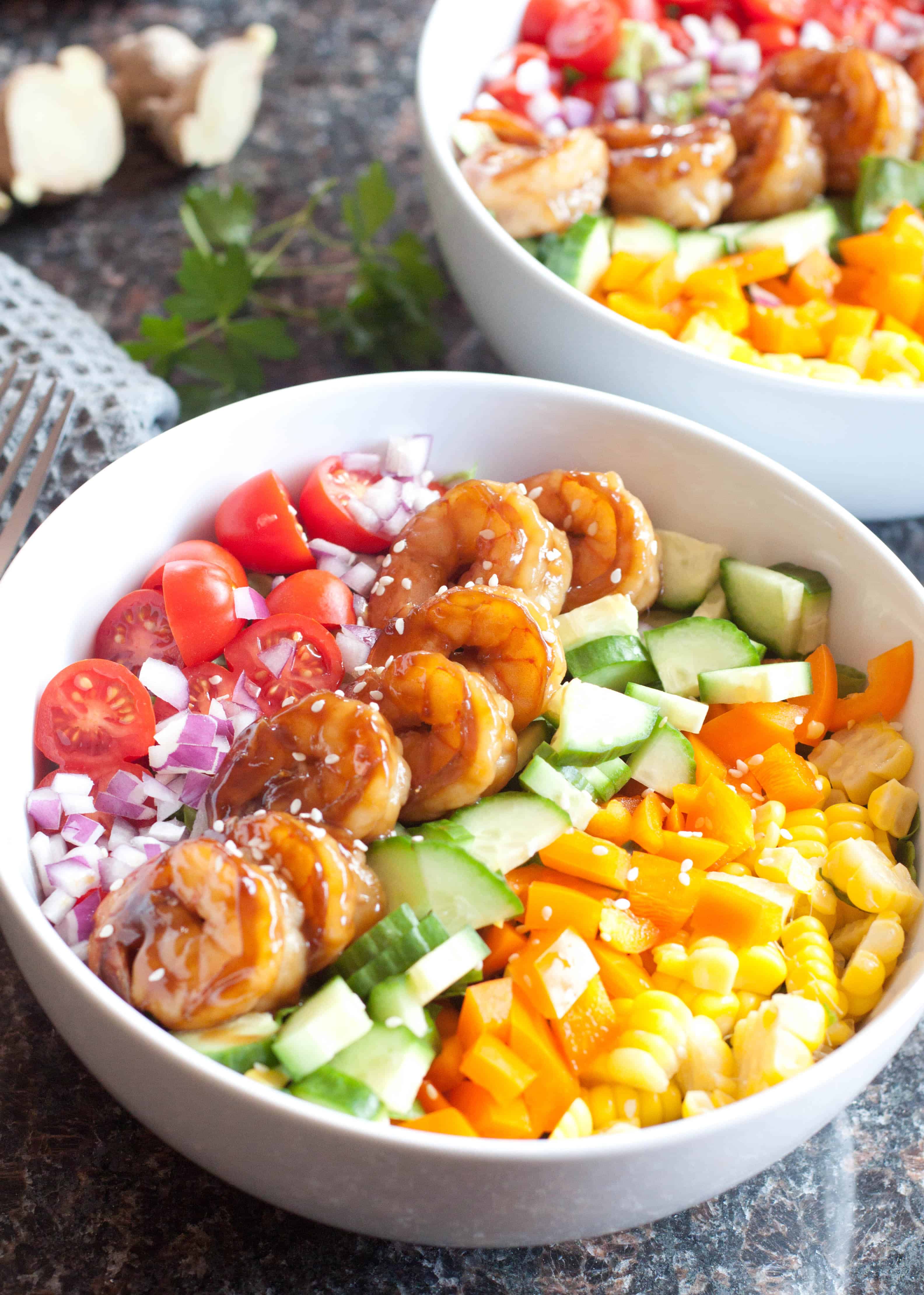 Teriyaki Shrimp Salad with Sesame Ginger Vinaigrette Served From Scratch