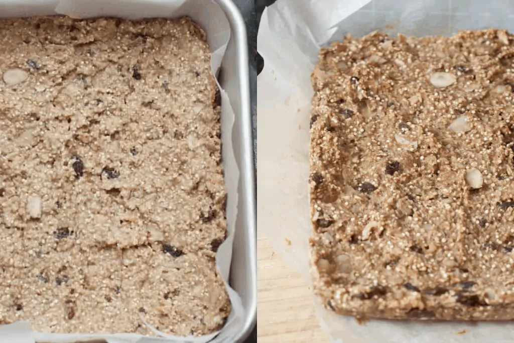 dough in a pan and then baked and in parchment paper