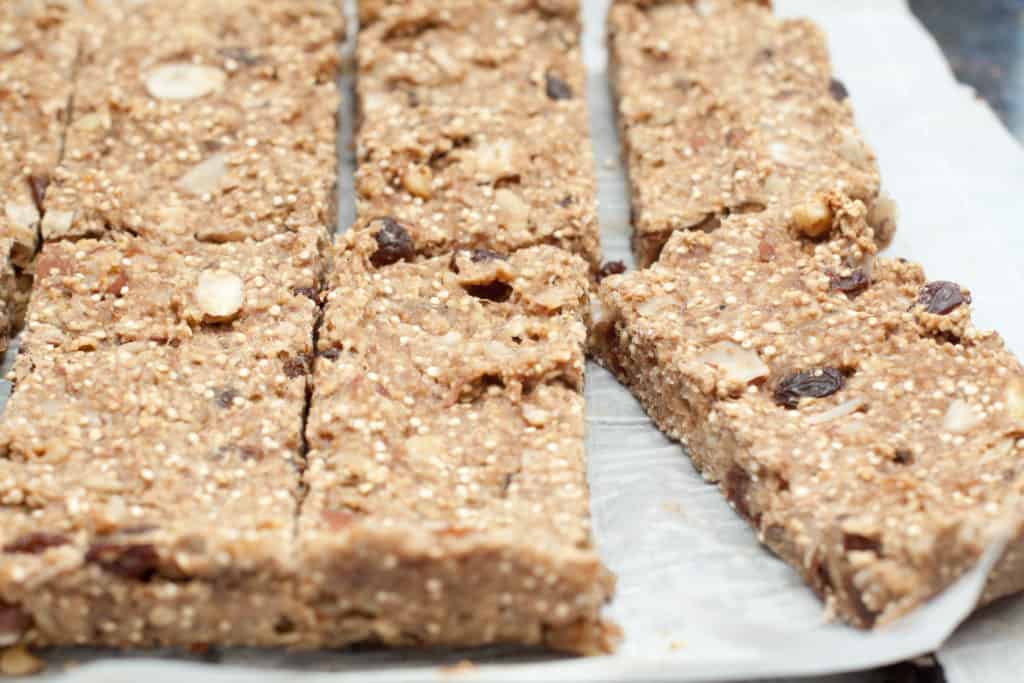 chewy bars cut on parchment paper