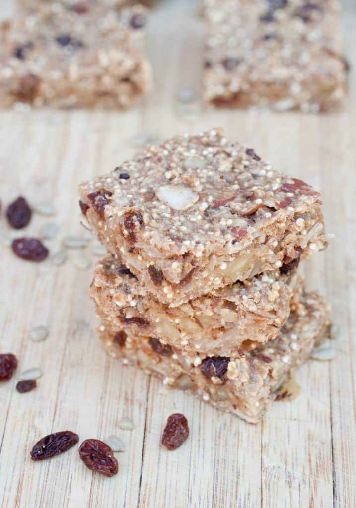 stacked chewy raisin quinoa banana bars