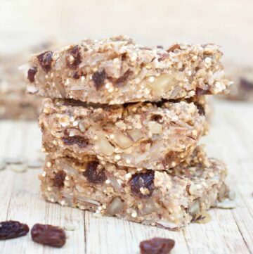 stacked chewy raisin quinoa banana bars