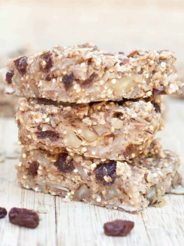 stacked chewy raisin quinoa banana bars