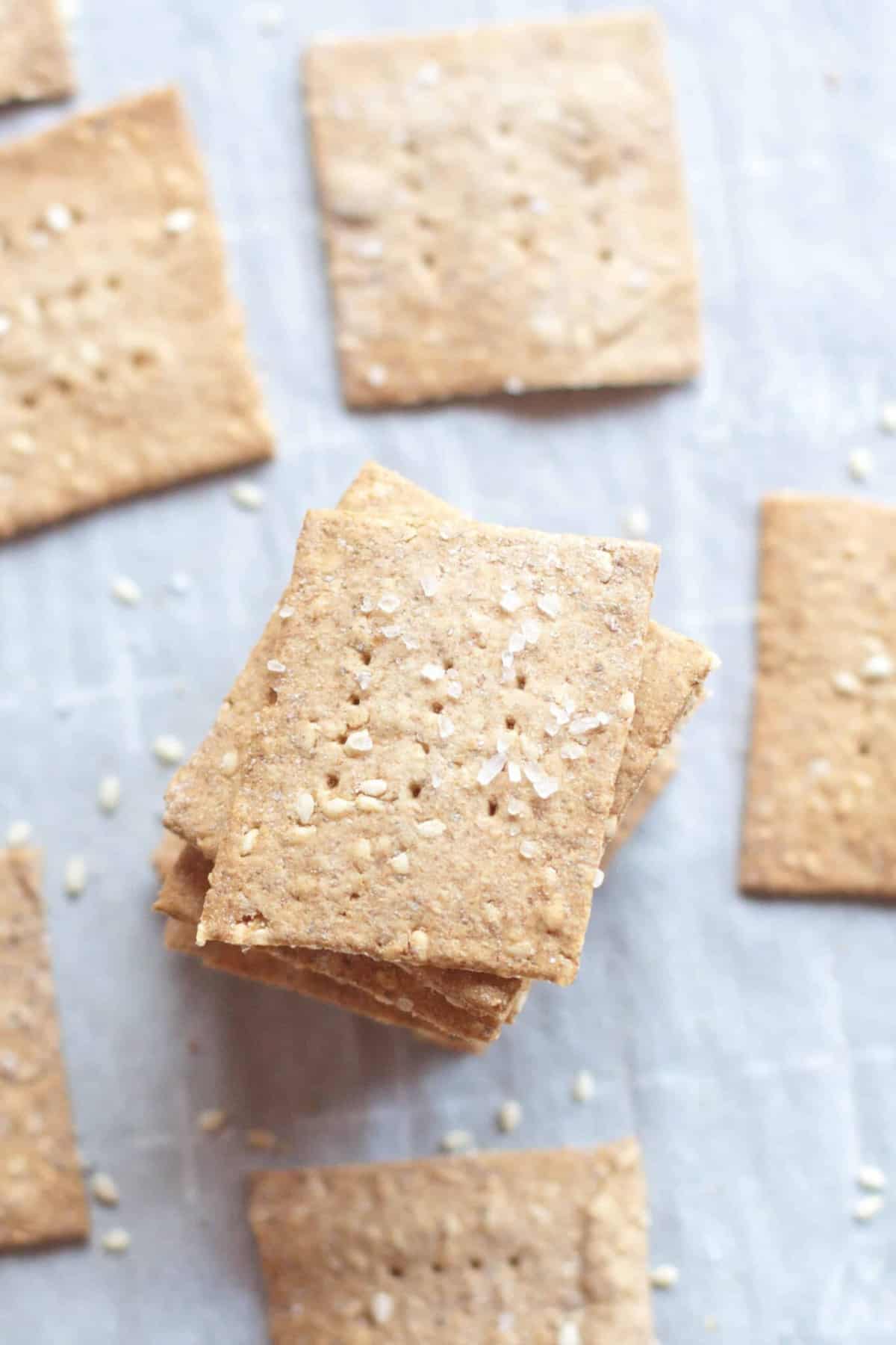 a stack of thin crackers overhead.