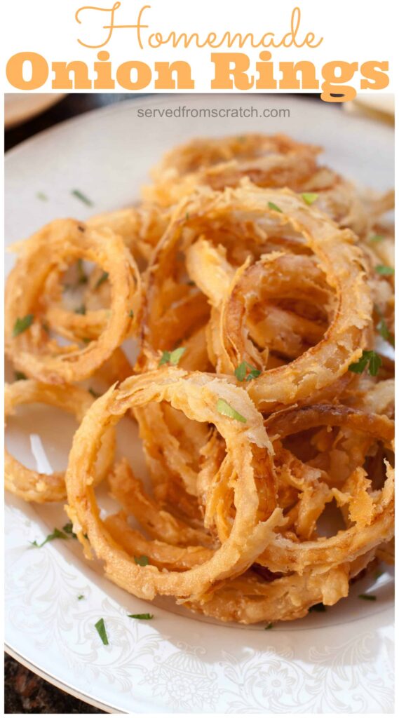 cooked crispy onion rings from scratch on a plate
