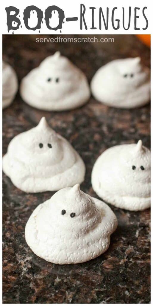 meringue ghosts with Pinterest pin text.