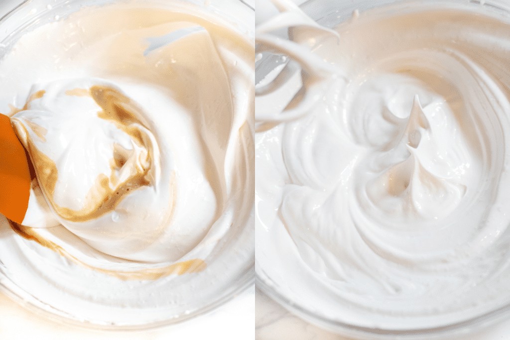 a bowl of whipped meringues with vanilla and then whipped stiff peaks.