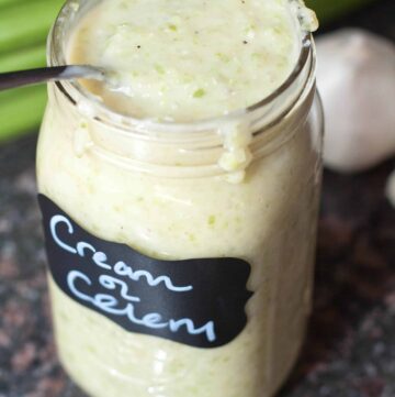 a mason jar of cream of celery soup