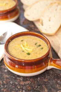 crock pot broccoli cheddar soup in a bowl