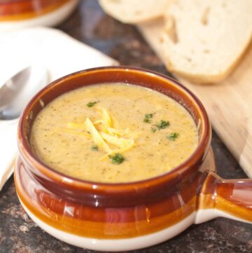 crock pot broccoli cheddar soup in a bowl