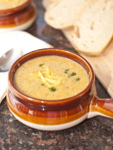 crock pot broccoli cheddar soup in a bowl