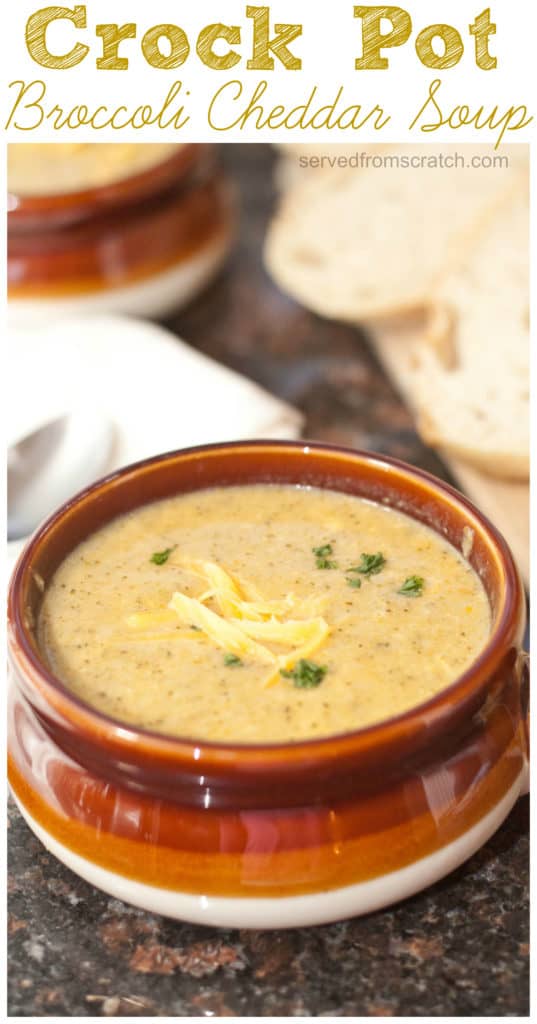 cooked broccoli cheddar soup from scratch in a bowl