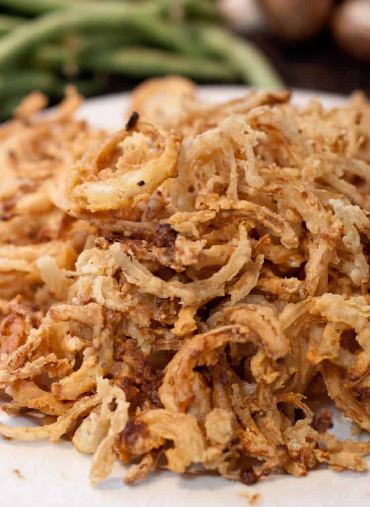 a close up of a plate of crispy fried onions.