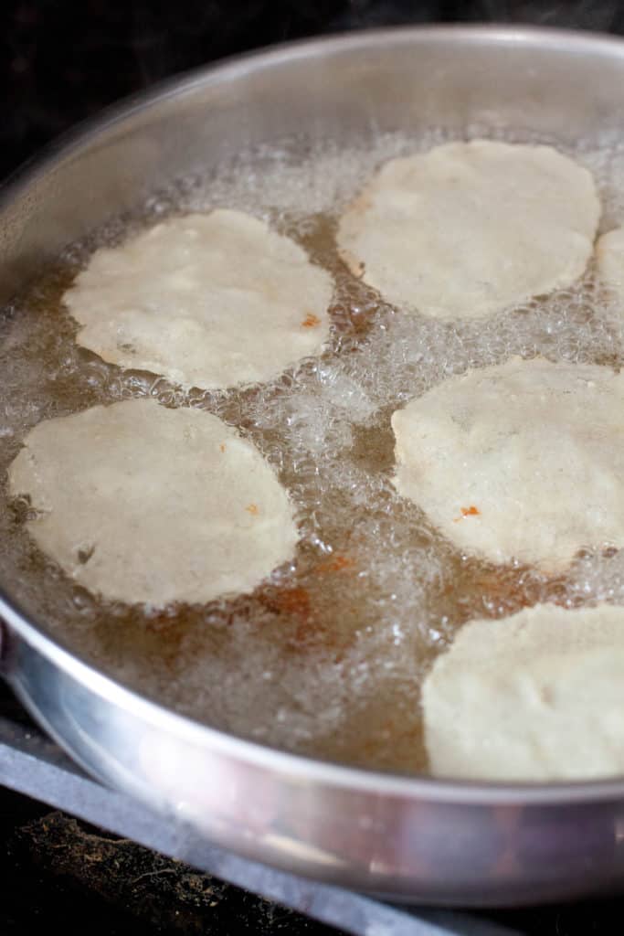 thin chips frying in oil