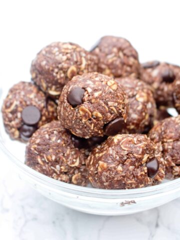 chocolate peanut butter energy balls in a bowl