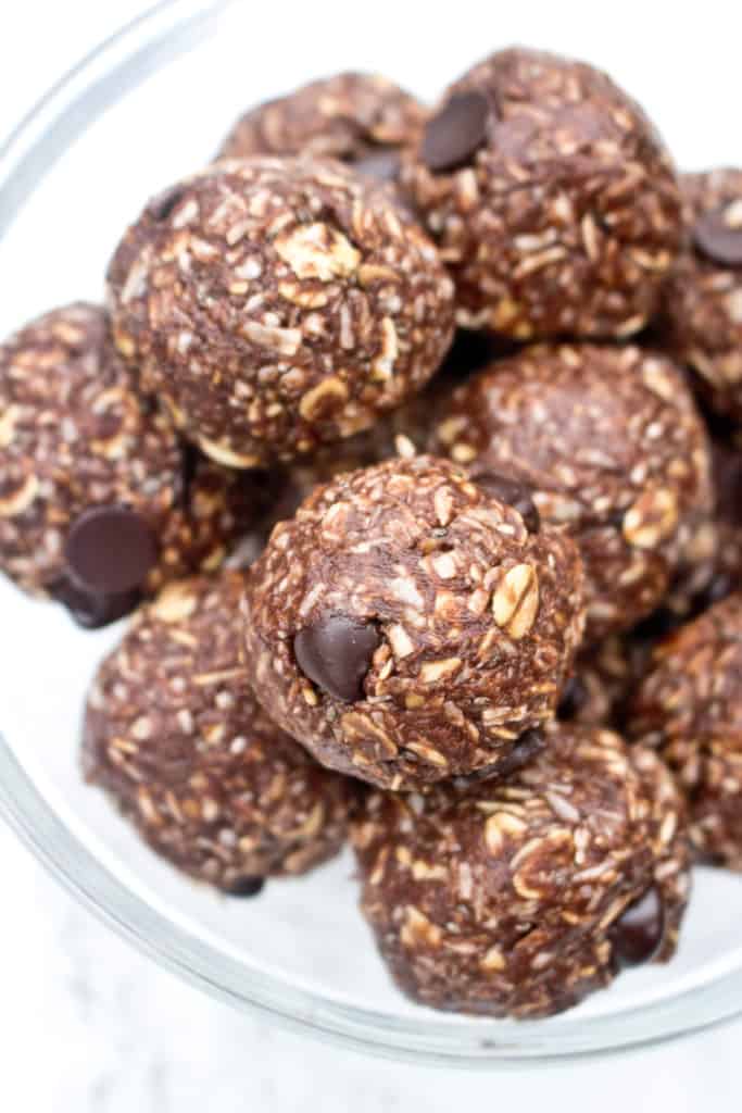 a bowl of peanut butter energy balls.