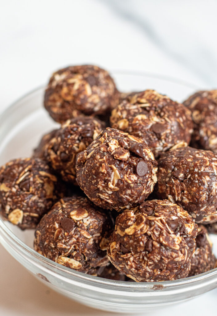 a bowl of chocolate energy balls.