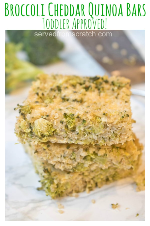 These Broccoli Cheddar Quinoa Bars are toddler tested and loved and are filled with tons of broccoli and protein, fiber rich quinoa so they're Mom approved, too! #broccolicheddar #quinoa #bites #healthy #easy #kidfriendly