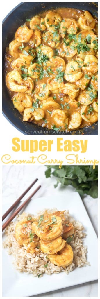 This Super Easy Coconut Curry Shrimp is full of flavor, has a great spicy kick, and is easy and simple enough for a weeknight meal! #shrimp #easy #recipe #thai #coconutshrimpcurry #curry