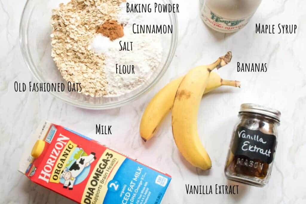 ingredients for banana oat muffins out on counter.