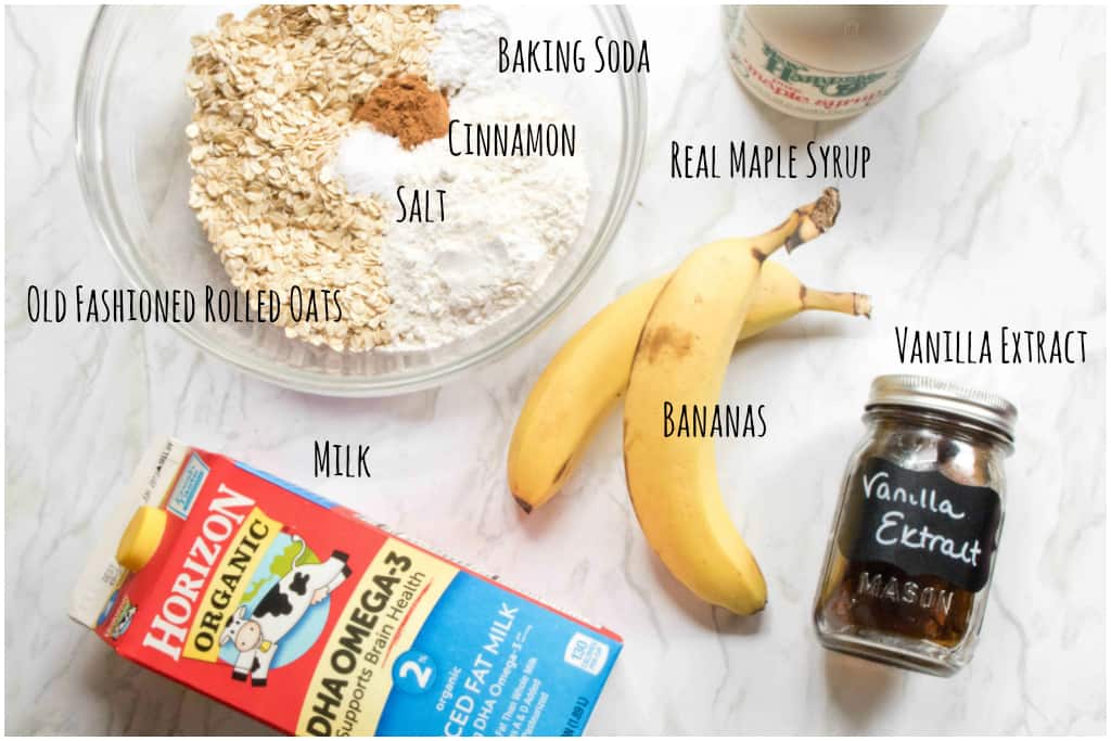 ingredients for banana oat muffins out on counter