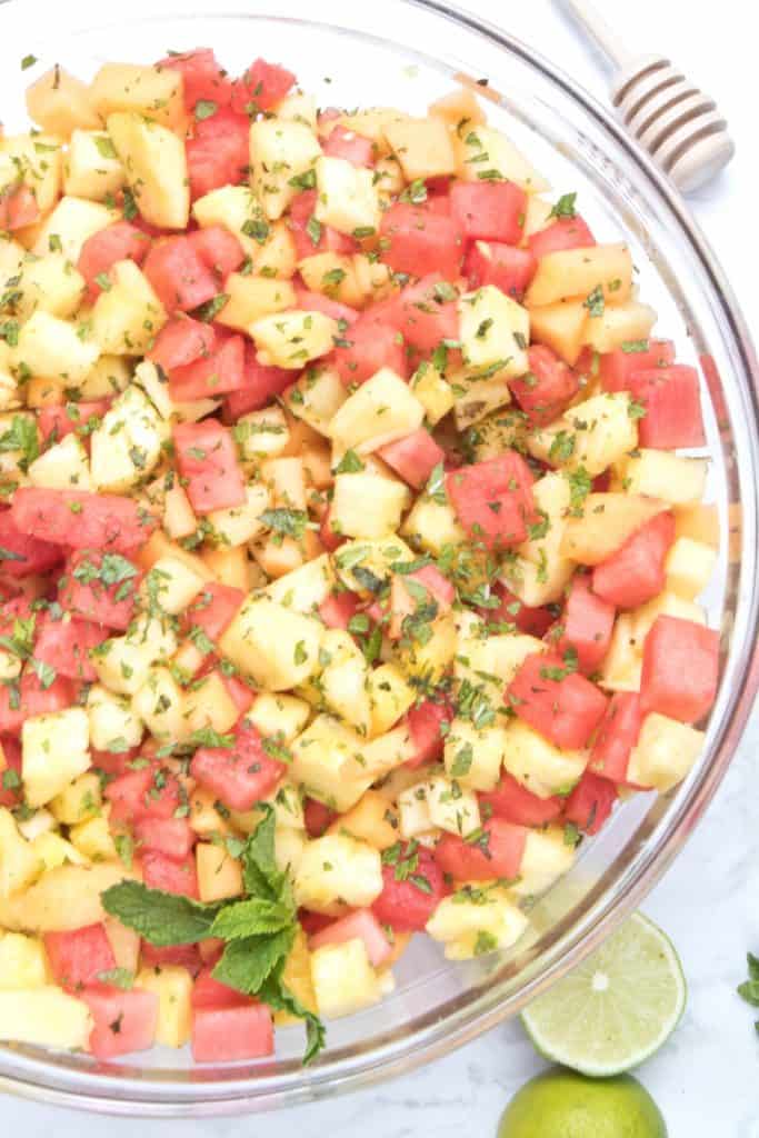 Pineapple Melon Mint Salad Served From Scratch