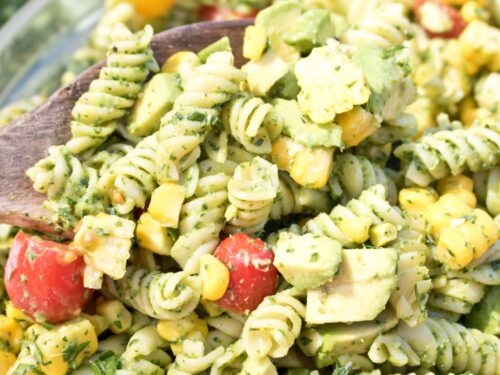 zucchini pasta salad with avocado spinach dressing