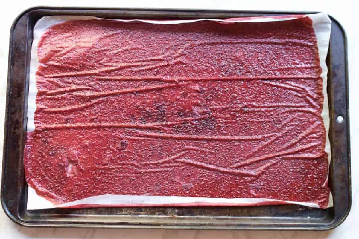 a pan of fruit leather on a tray.