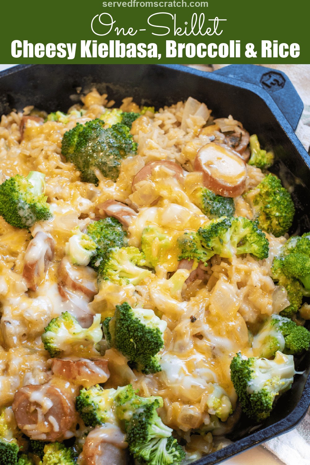 OnePot Cheesy Kielbasa, Broccoli, and Rice Served From Scratch