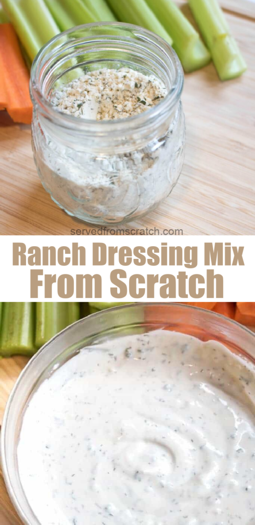 jar with dry ranch mix in front of carrots and celery with PInterest Pin text.