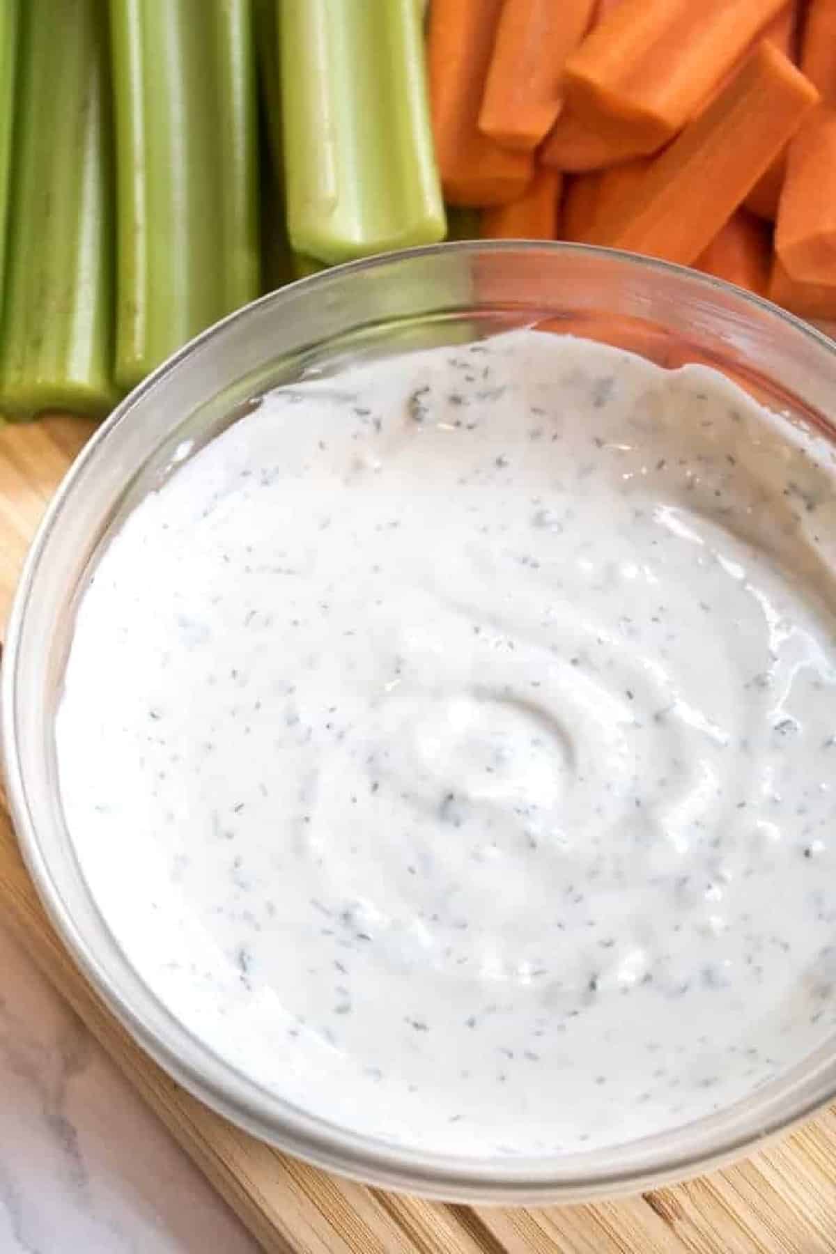a bowl of ranch dressing.
