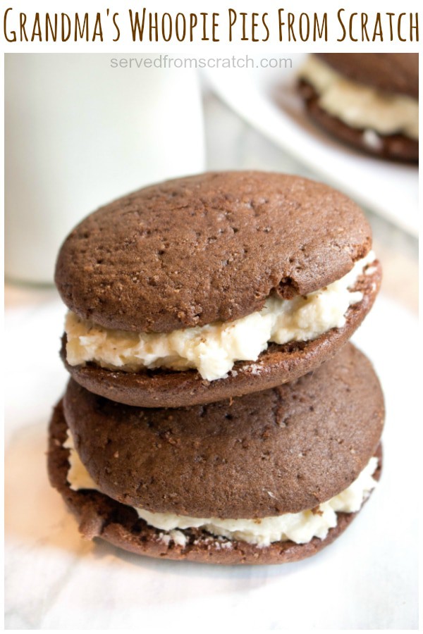 two chocolate whoopie pies stacked