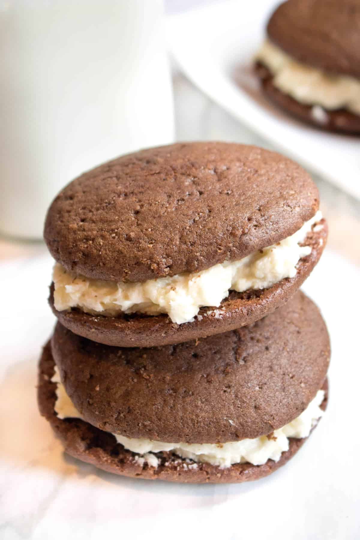 two stacked homemade whoopie pies.