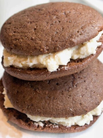 two stacked homemade whoopie pies.
