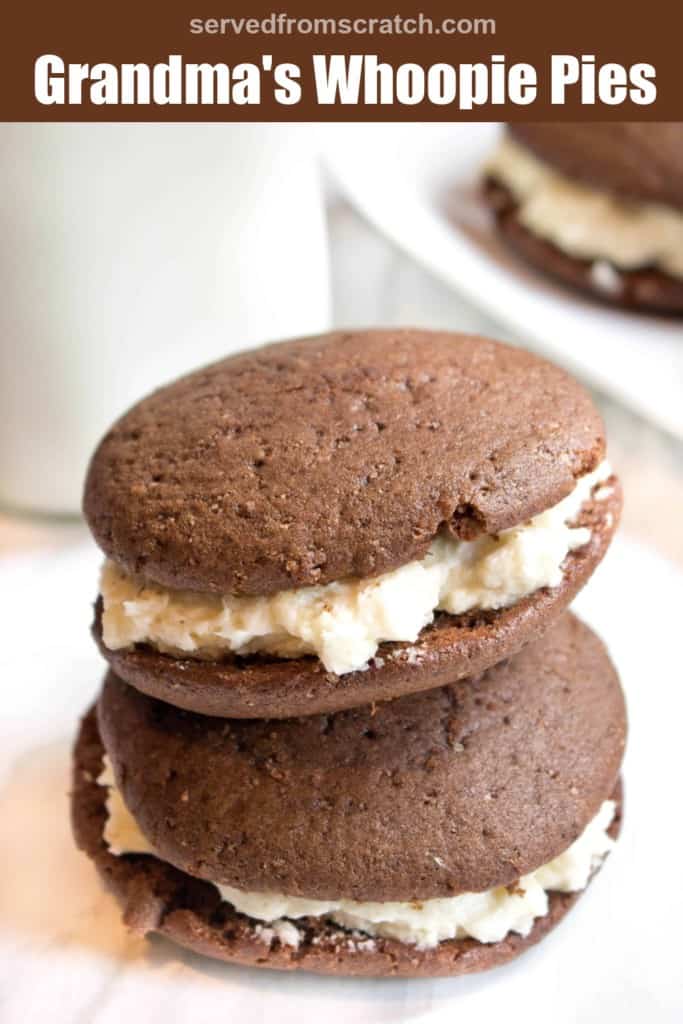 stacked whoopie pies with Pinterest pin text.