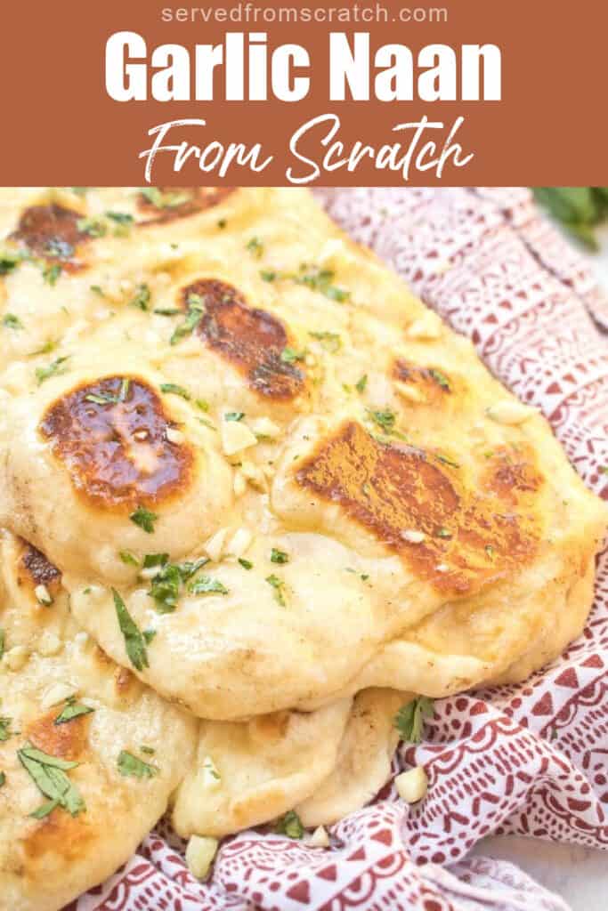 buttery garlic naan with Pinterest pin text.