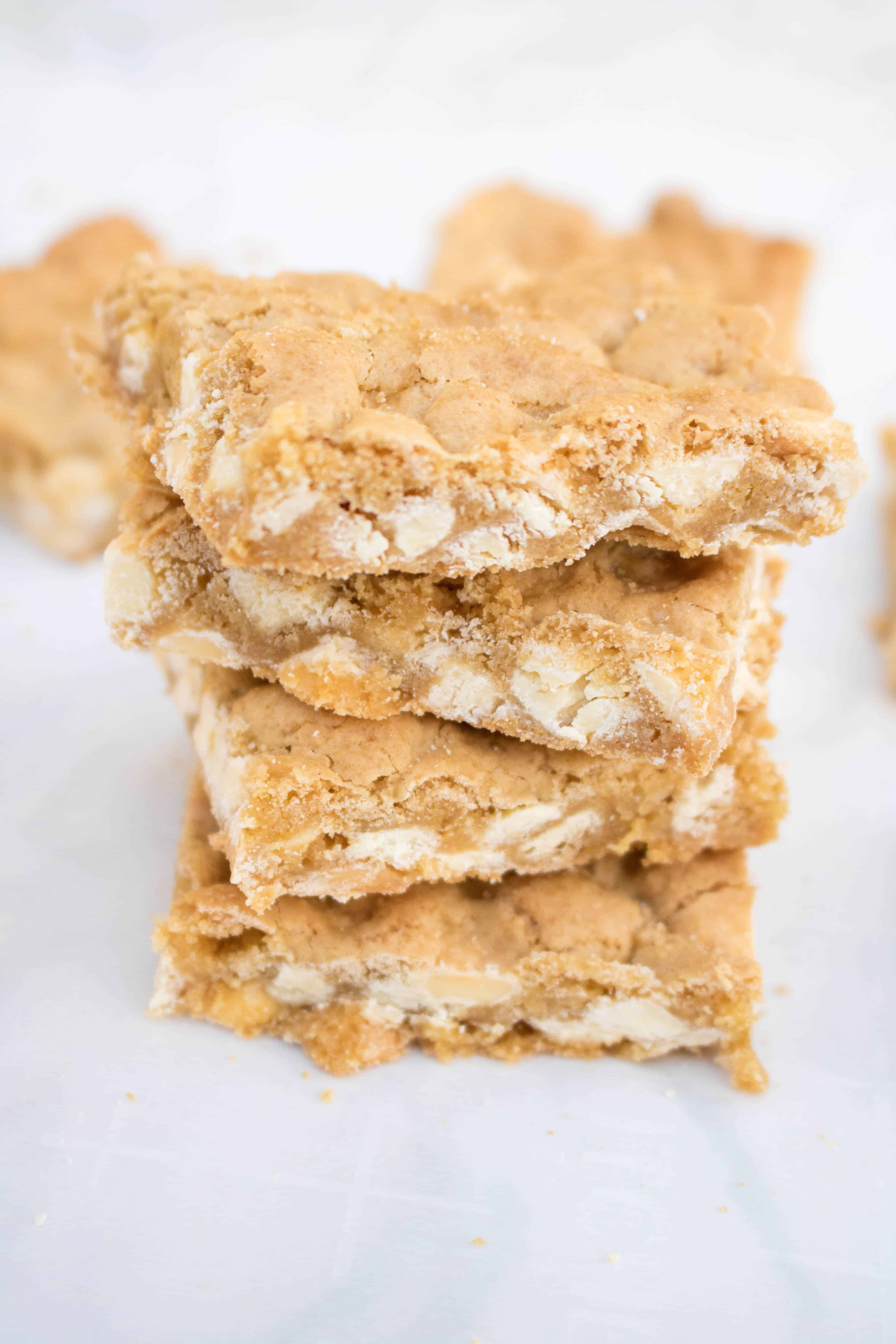 stacked blondies with white chocolate chips