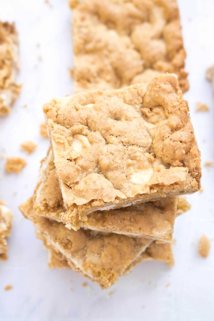 an overhead of stacked blondies