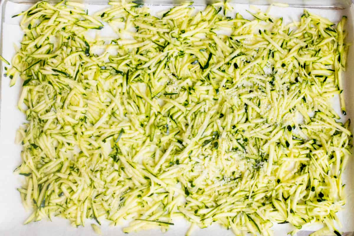 a tray of shredded zucchini.