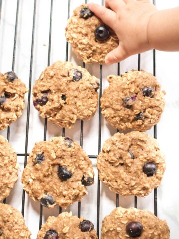 These toddler approved Healthy Blueberry Oatmeal Cookies are super soft, chewy, and the perfect way to use those fresh picked blueberries!