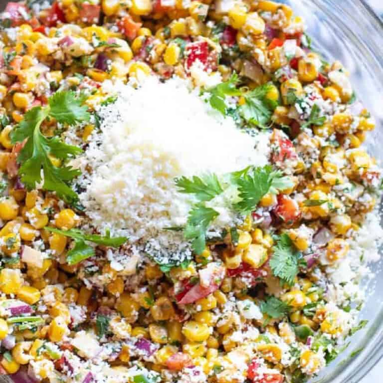 a bowl of mexican street corn salad.